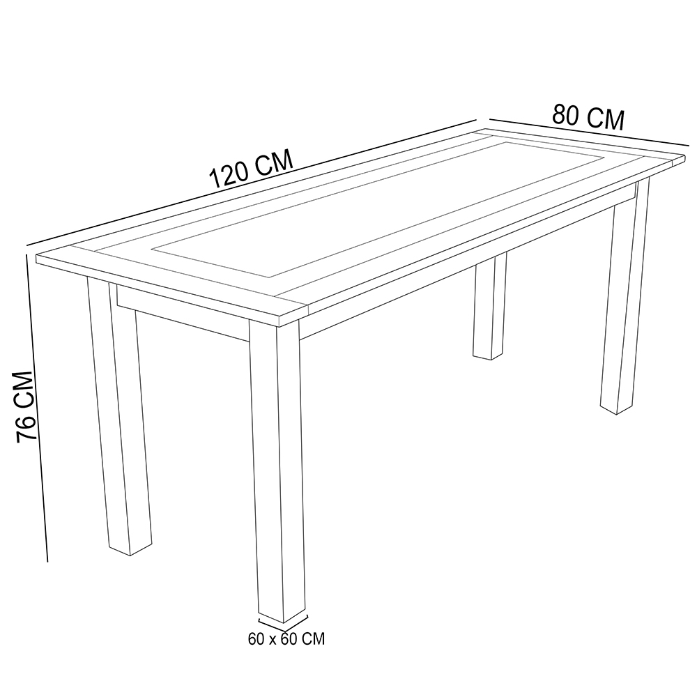 Mesa De Jantar 04 Lugares Retangular 120 Cm Madeira Maciça Rústica Cerâmica W02 Imbuia - Lyam Decor