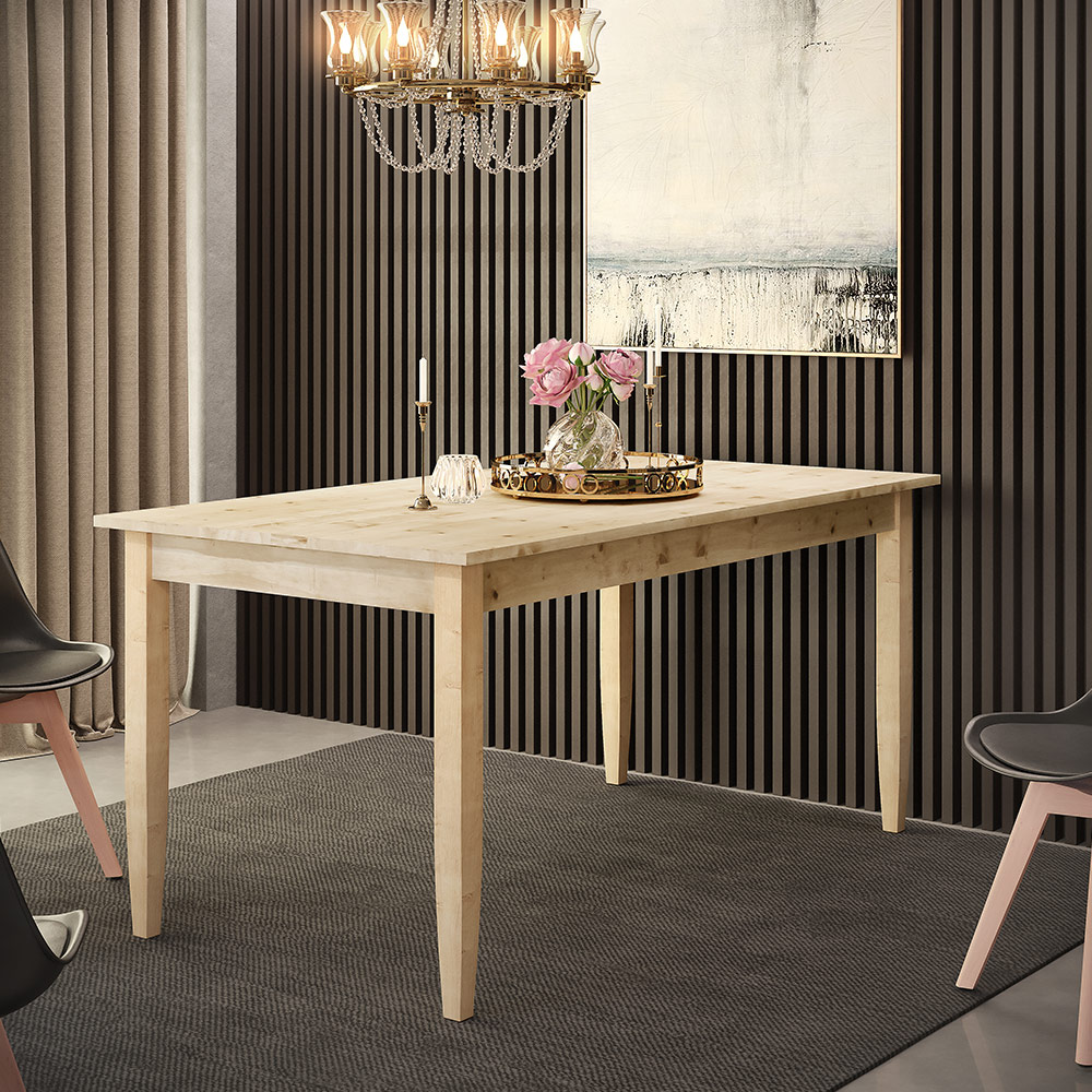 Mesa De Jantar 06 Lugares Retangular New Rústico W02 160cm Madeira Maciça Pinus Natural - Lyam Decor
