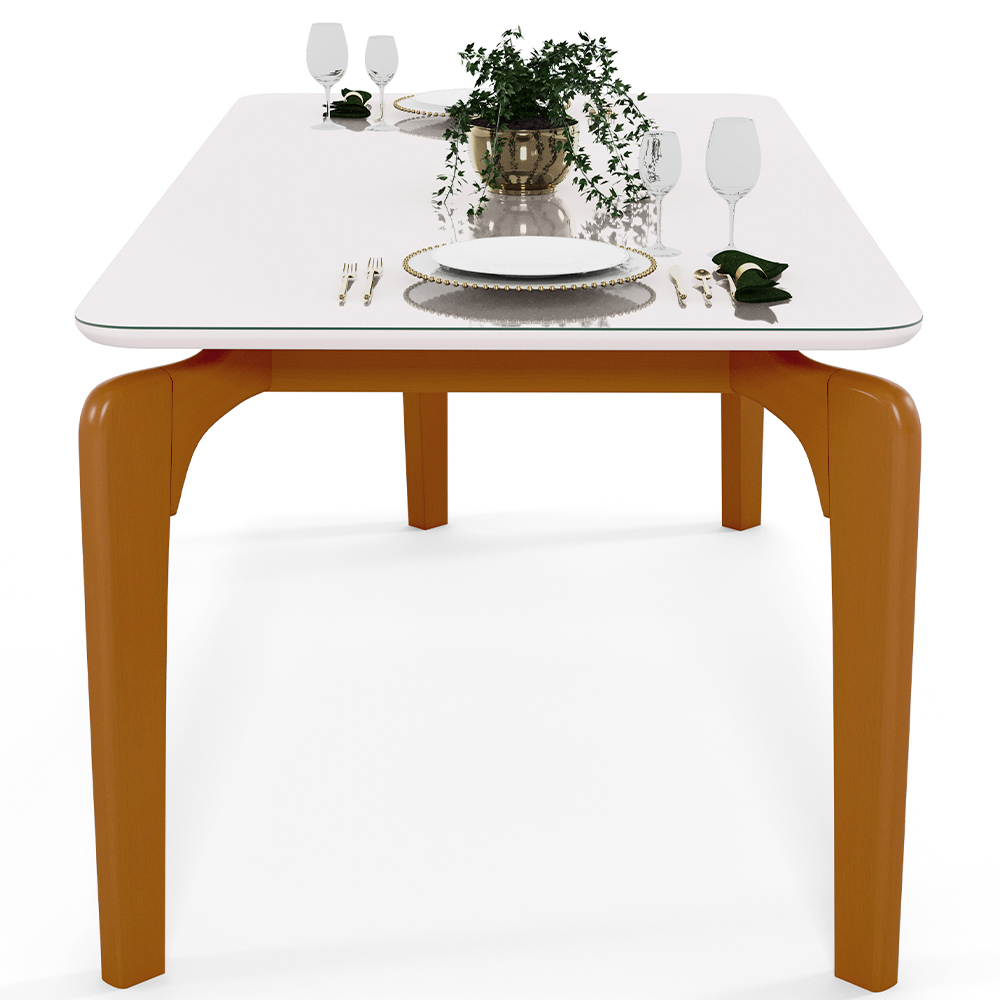 Mesa De Jantar 6 Lugares Retangular Capri 160cm Tampo De Vidro B05 Off White Nature - Lyam Decor