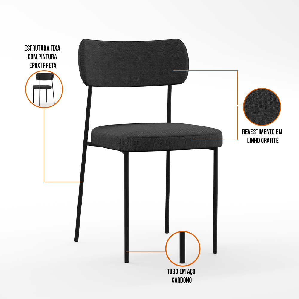 Mesa De Jantar Capri 160cm Off White Nature Com 6 Cadeiras Melina B05 Linho Chumbo - Lyam Decor