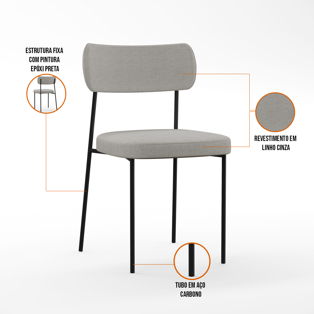 Mesa De Jantar Capri 160cm Off White Nature Com 6 Cadeiras Melina B05 Linho Cinza - Lyam Decor