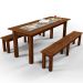 Mesa De Jantar Com Cerâmica Rústica 02 Bancos De Madeira Maciça Pinus 160cm W02 Imbuia - Lyam Decor