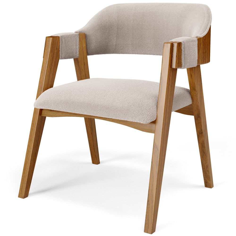 Mesa De Jantar Redonda Cora 120cm Off White M04 com 04 Cadeiras Living Suran Bouclê Creme - Lyam