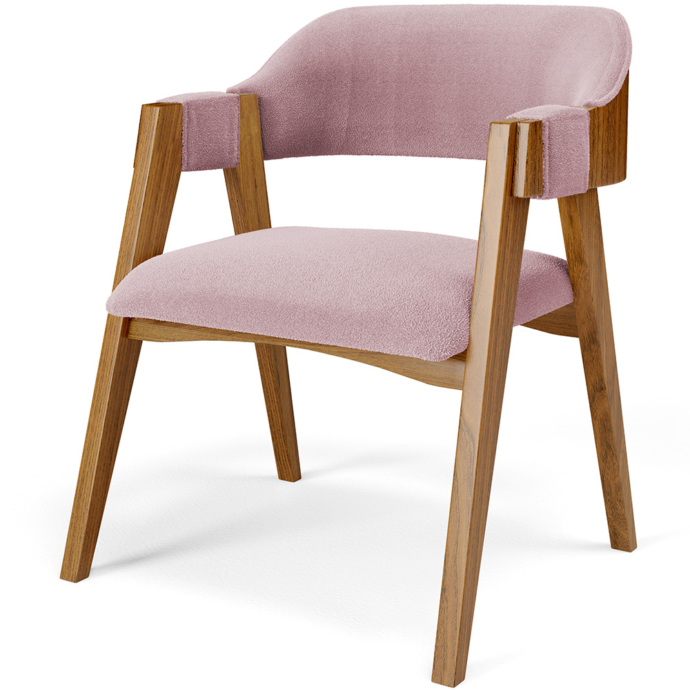 Mesa De Jantar Redonda Cora 120cm Off White M04 com 04 Cadeiras Living Suran Bouclê Rosê - Lyam