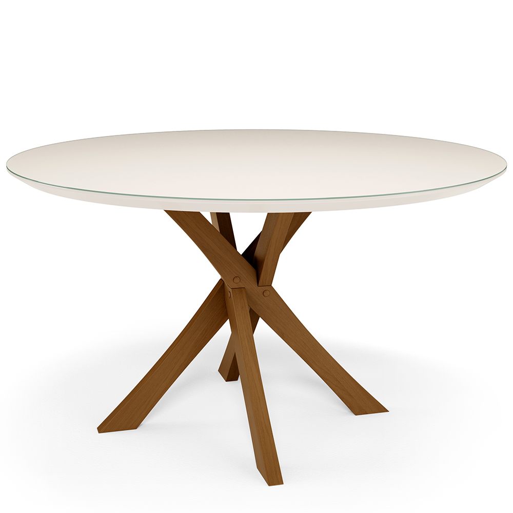 Mesa De Jantar Redonda Cora 120cm Off White M04 com 04 Cadeiras Living Suran Linho Bege Escuro - Lyam
