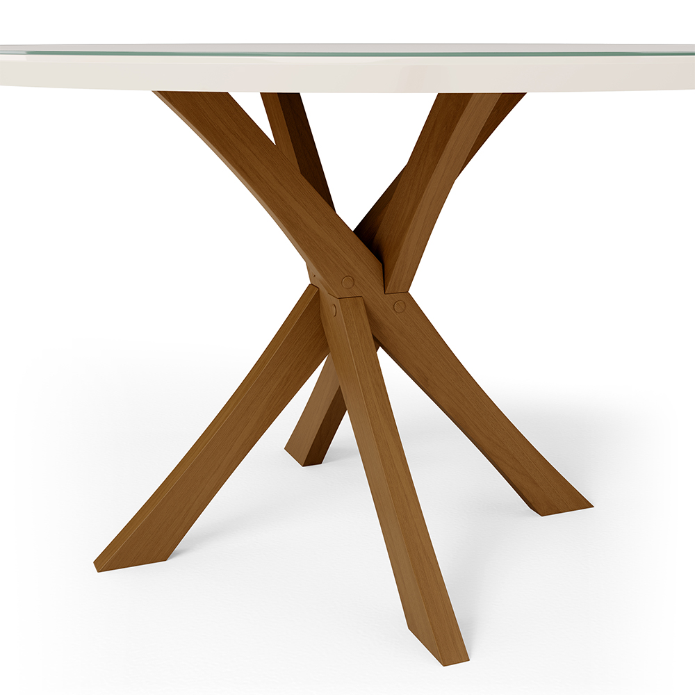 Mesa De Jantar Redonda Cora 120cm Off White M04 com 04 Cadeiras Living Suran Suede Bege - Lyam