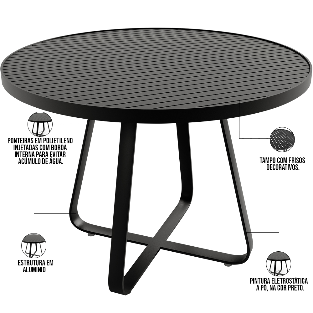 Mesa Decorativa Área Externa Espaço Gourmet 120cm Estrutura Em Alumínio Wine D04 Preto - Lyam Decor