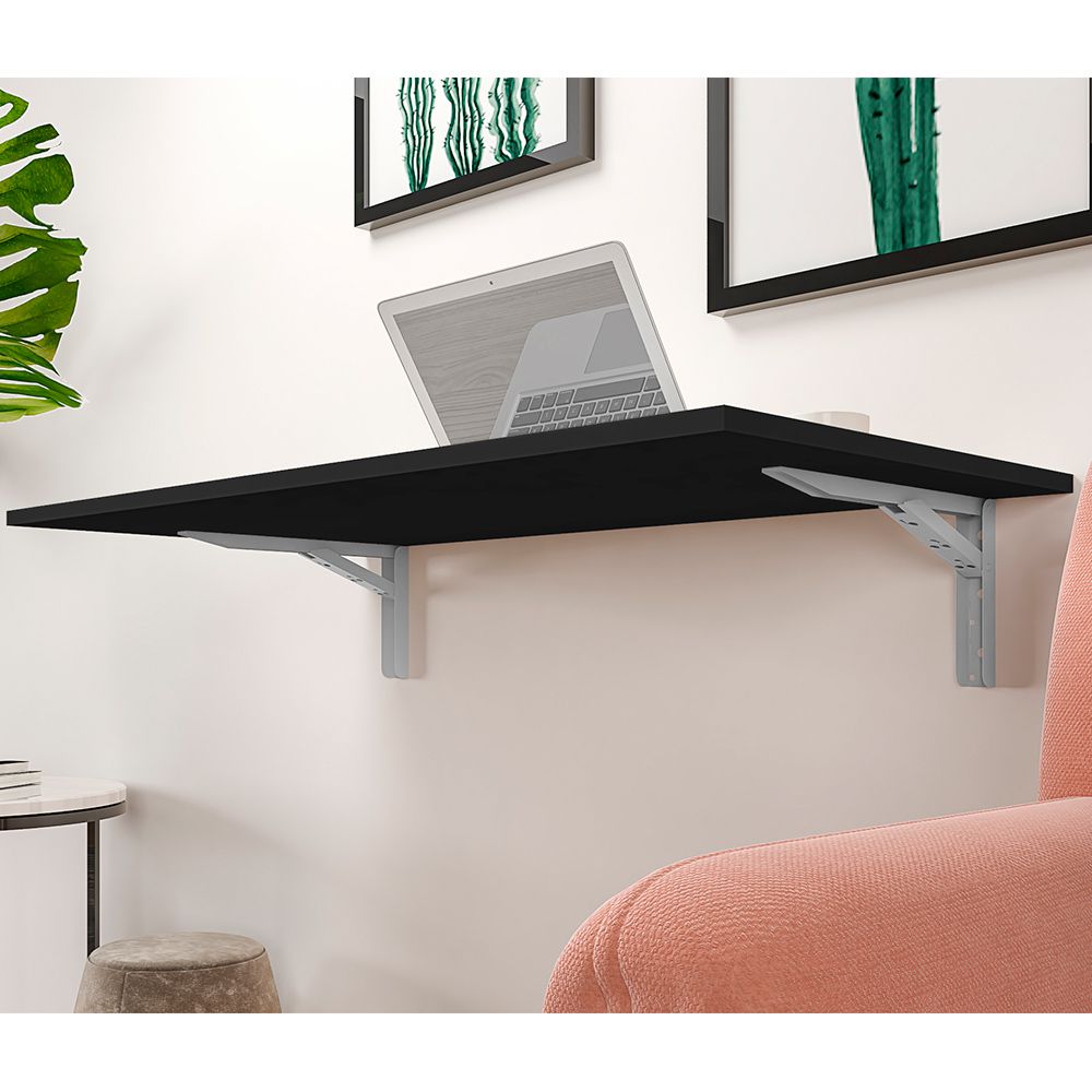 Mesa Dobrável de Parede Cozinha Escritório Slim L03 Suspensa 68x45 BP Preto Fosco - Lyam Decor