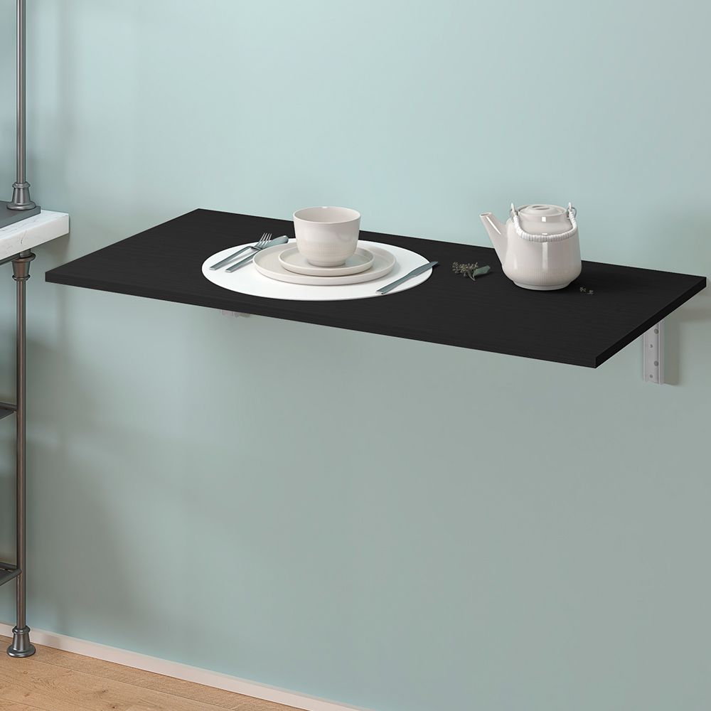 Mesa Dobrável de Parede Cozinha Escritório Slim L03 Suspensa 68x45 BP Preto Fosco - Lyam Decor