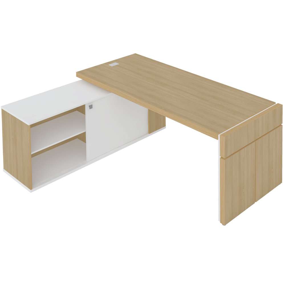 Mesa Escritório Em L Caixa Com Tomada Atria Executiva 200x183cm A02 Carvalho Branco - Lyam Decor