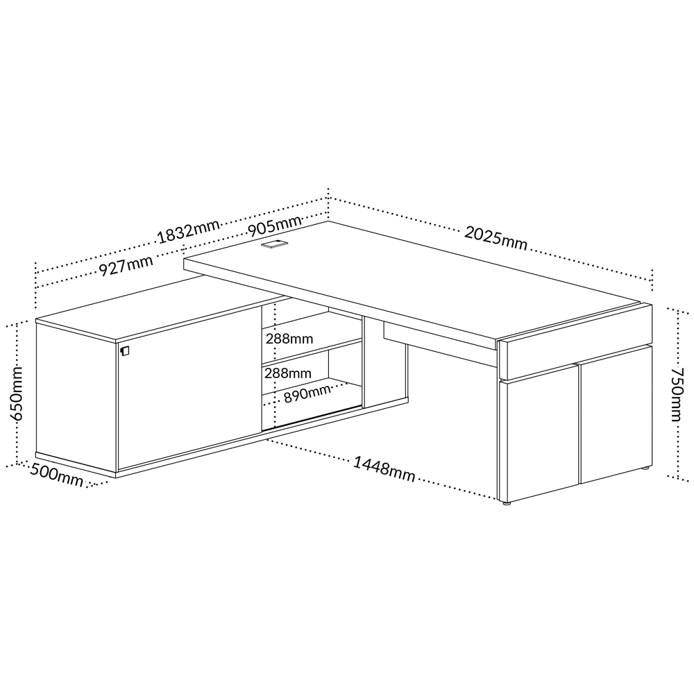Mesa Escritório Em L Caixa Com Tomada Atria Executiva 200x183cm A02 Carvalho Branco - Lyam Decor