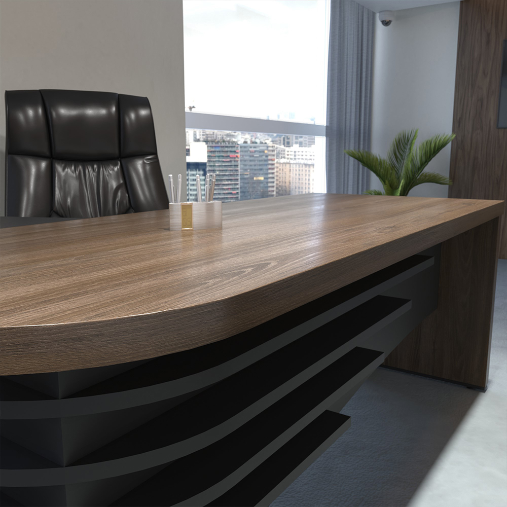 Mesa Escritório Home Office Diretor Em L Atria Executiva LD 200x180cm A02 Charuto Preto - Lyam Decor