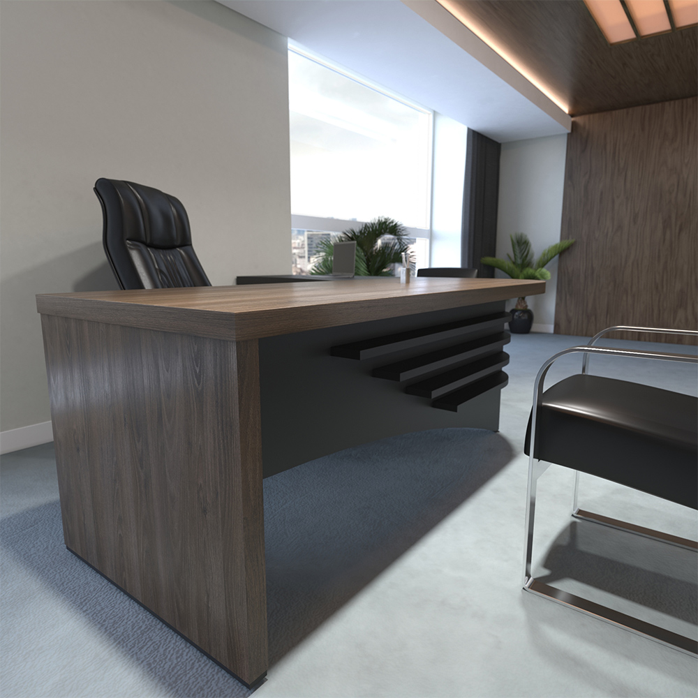 Mesa Escritório Home Office Diretor Em L Atria Executiva LE 200x180cm A02 Charuto Preto - Lyam Decor