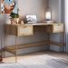 Mesa Escrivaninha Home Office 2 Gavetas Industrial Indy A03 Hanover Dourado - Lyam Decor