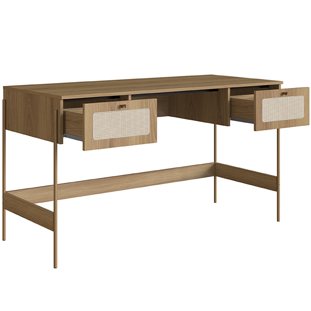 Mesa Escrivaninha Home Office 2 Gavetas Industrial Indy A03 Hanover Dourado - Lyam Decor