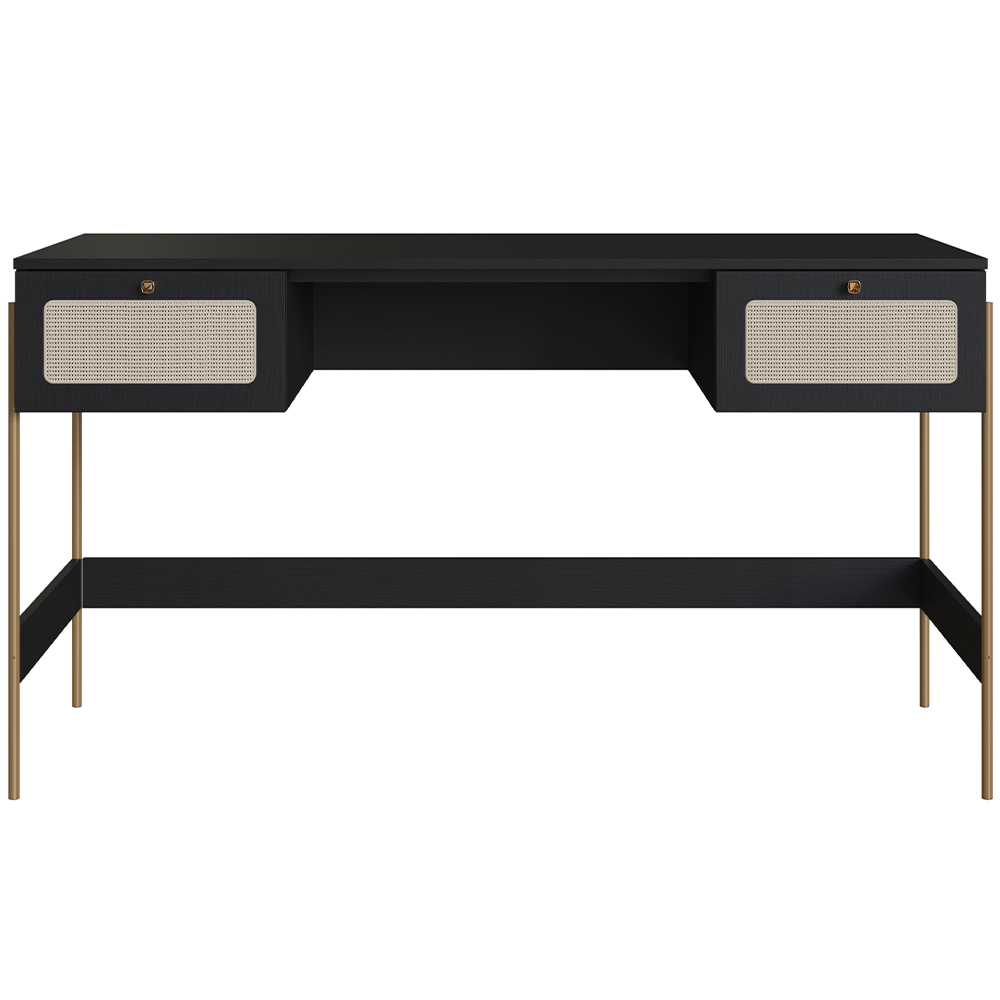 Mesa Escrivaninha Home Office 2 Gavetas Industrial Indy A03 Nero Dourado - Lyam Decor