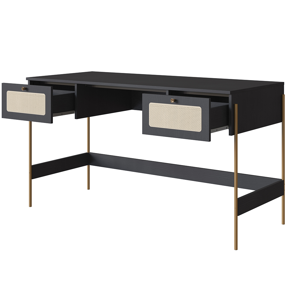 Mesa Escrivaninha Home Office 2 Gavetas Industrial Indy A03 Nero Dourado - Lyam Decor