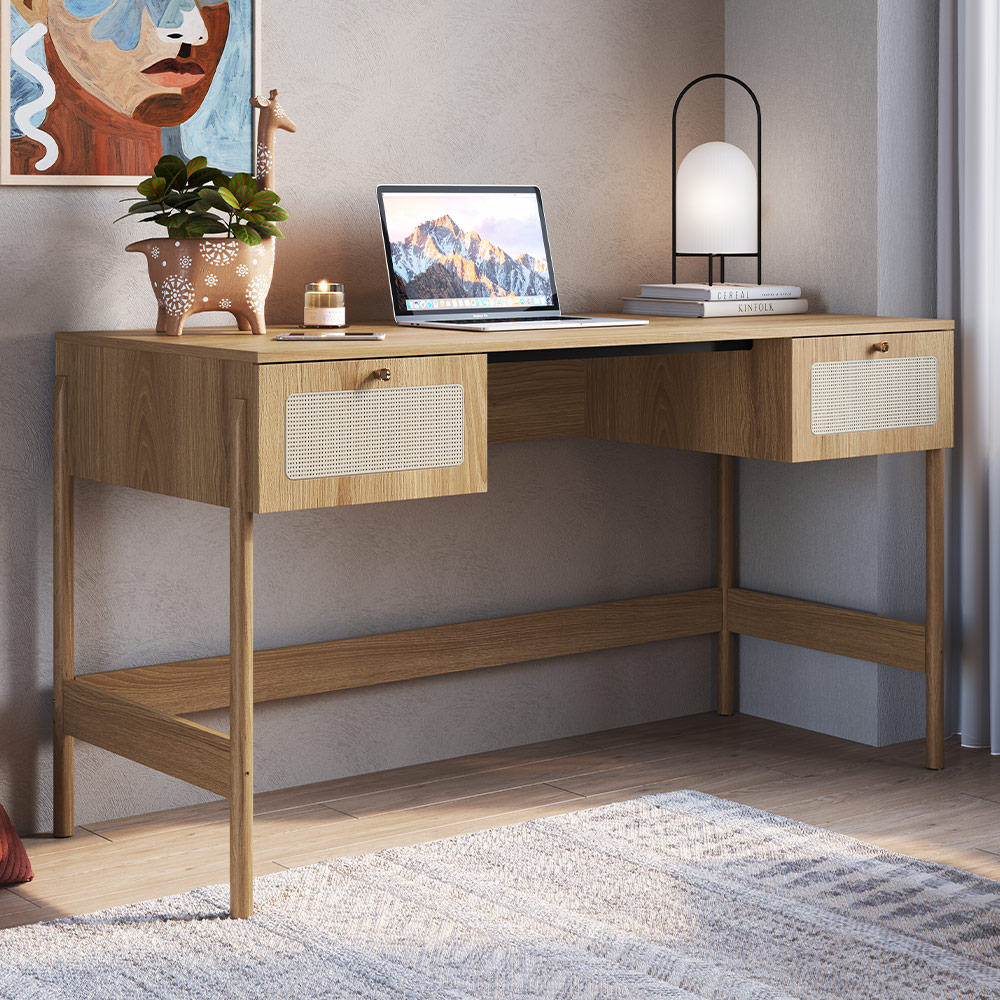 Mesa Escrivaninha Home Office 2 Gavetas Pés Madeira Moss A03 Hanover Roble - Lyam Decor