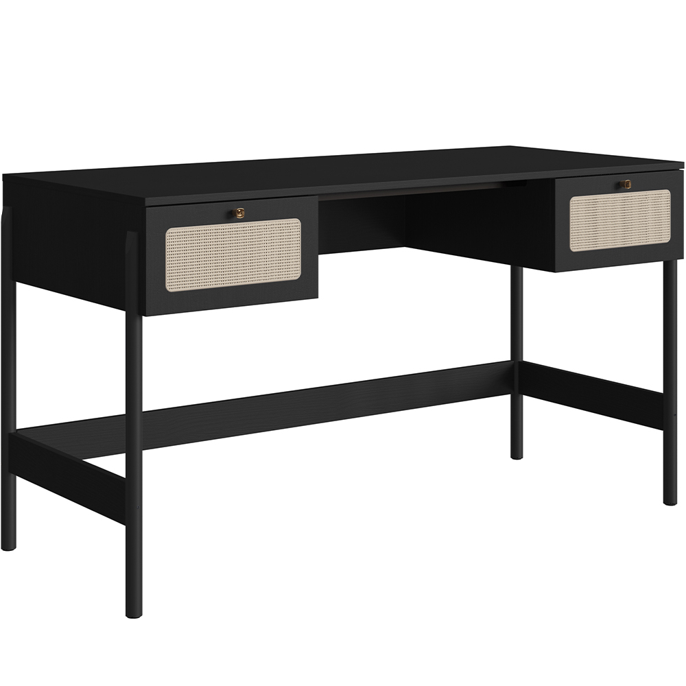 Mesa Escrivaninha Home Office 2 Gavetas Pés Madeira Moss A03 Nero Preto - Lyam Decor