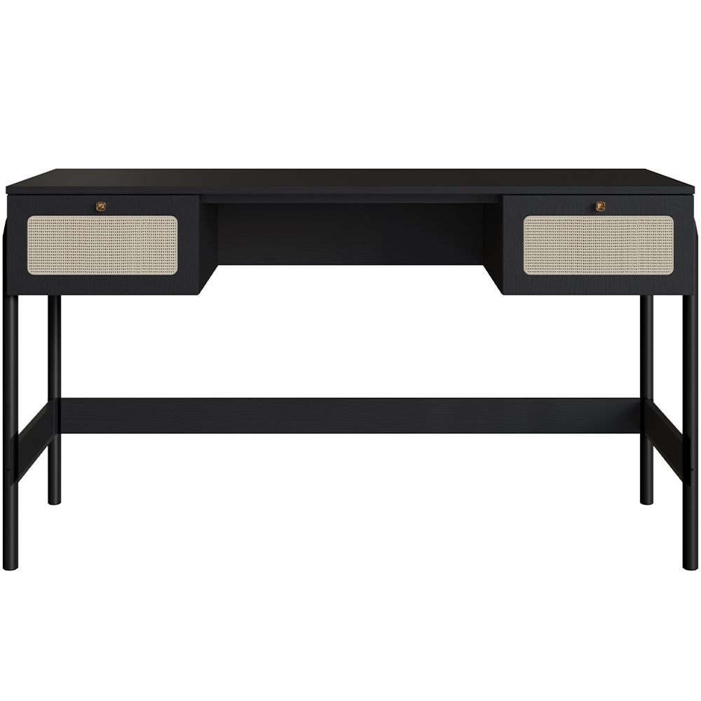 Mesa Escrivaninha Home Office 2 Gavetas Pés Madeira Moss A03 Nero Preto - Lyam Decor