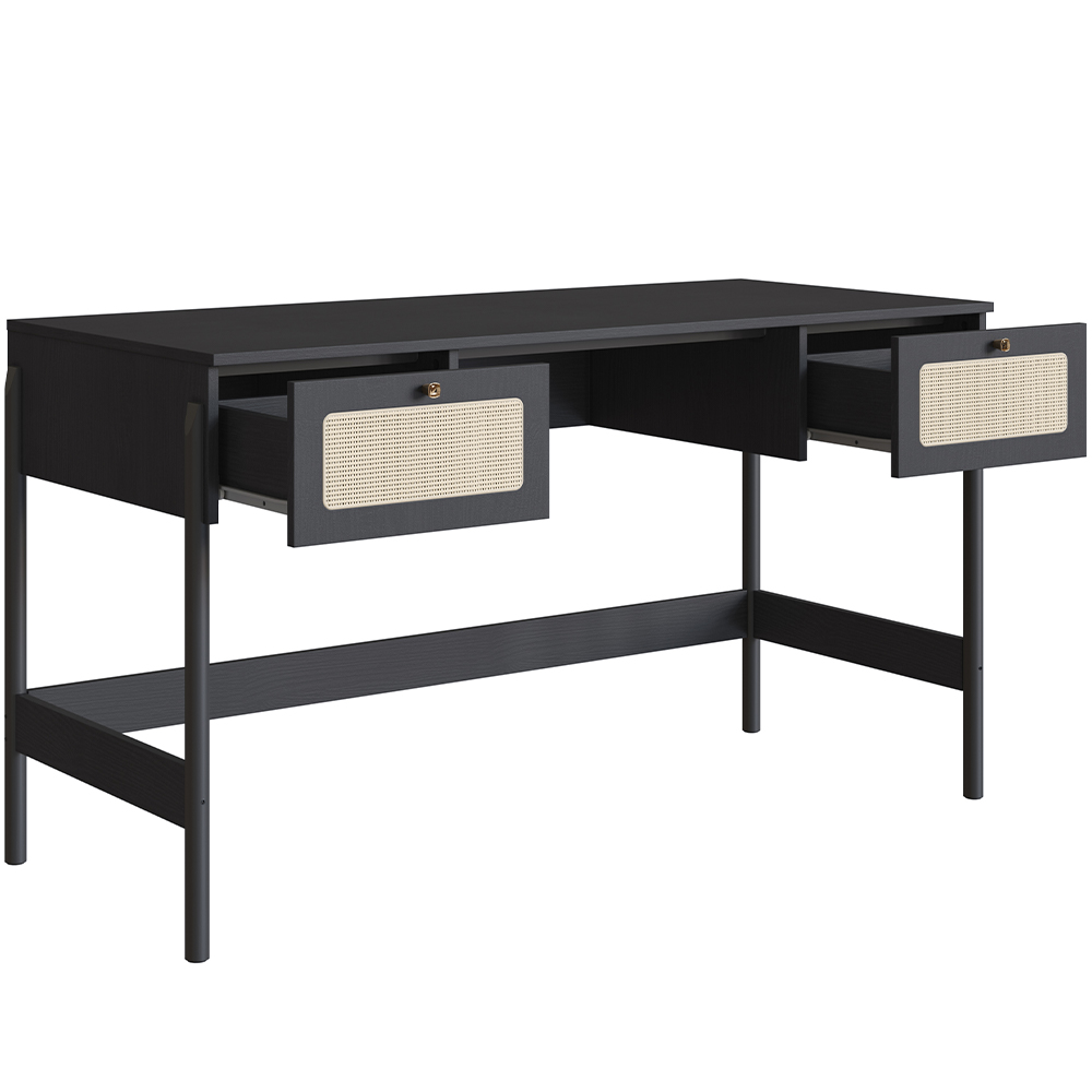 Mesa Escrivaninha Home Office 2 Gavetas Pés Madeira Moss A03 Nero Preto - Lyam Decor