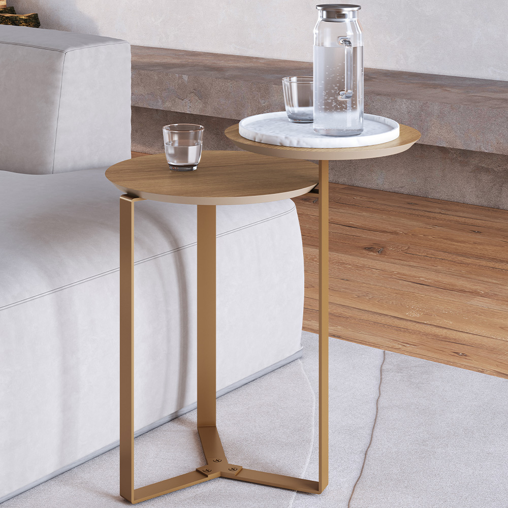 Mesa Lateral Para Sala de Estar 2 em 1 Pés Metálicos Dari A03 Hanover Dourado - Lyam Decor