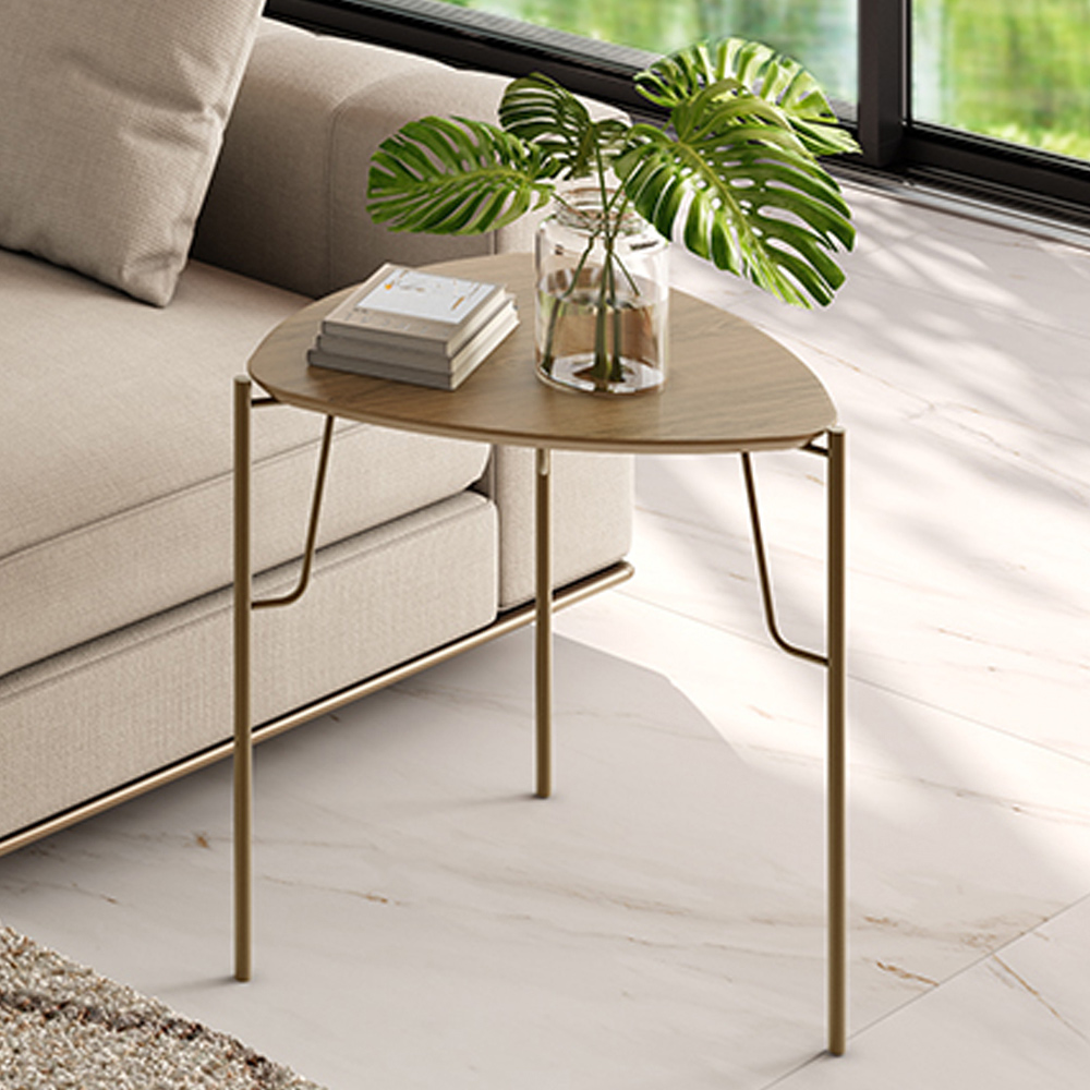 Mesa Lateral Para Sala de Estar Alta Pés Industrial Dourado Alef I03 Louro - Lyam Decor