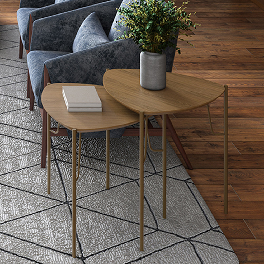 Mesa Lateral Para Sala de Estar Baixa Pés Industrial Dourado Alef I03 Louro - Lyam Decor