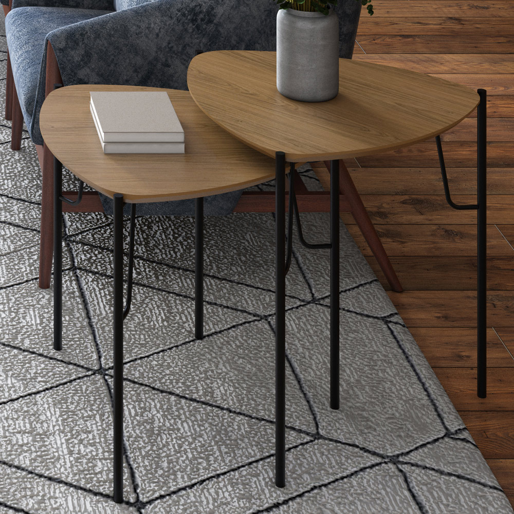 Mesa Lateral Para Sala de Estar Baixa Pés Industrial Preto Alef I03 Louro - Lyam Decor