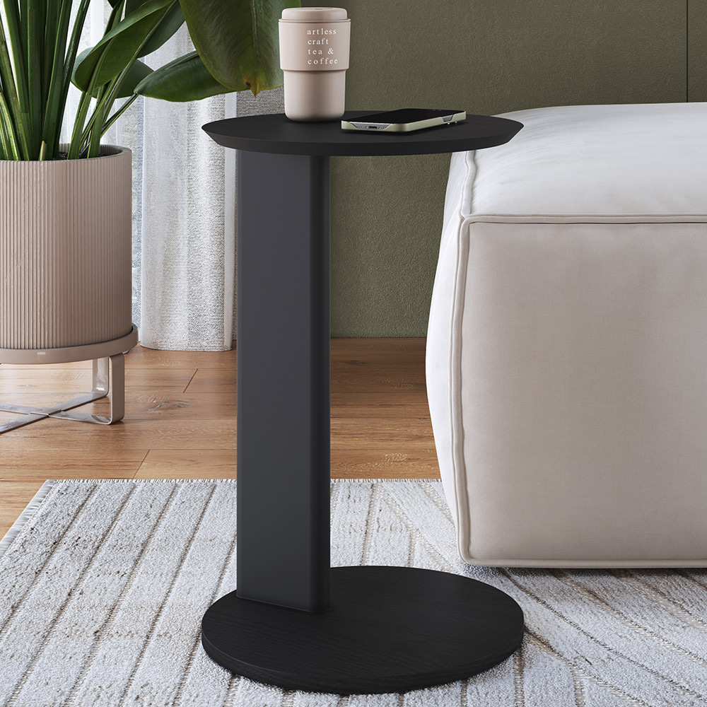 Mesa Lateral Para Sala de Estar Pés Madeira Bulat A03 Nero Preto - Lyam Decor