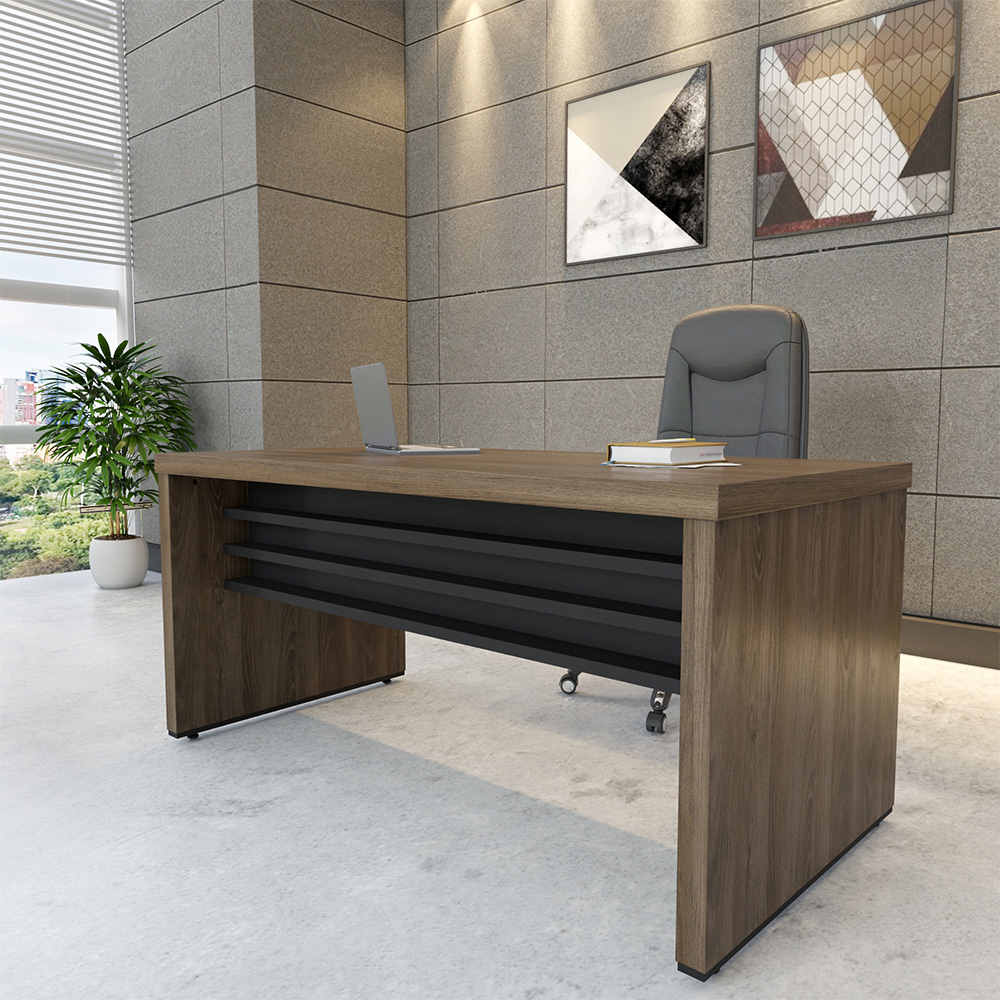 Mesa Para Escritório E Home Office Atria Executiva 158 Cm A02 Charuto Preto - Lyam Decor