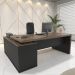 Mesa Para Escritório Em L Caixa Com Tomada Atria Executiva 200x183cm A02 Charuto Preto - Lyam Decor