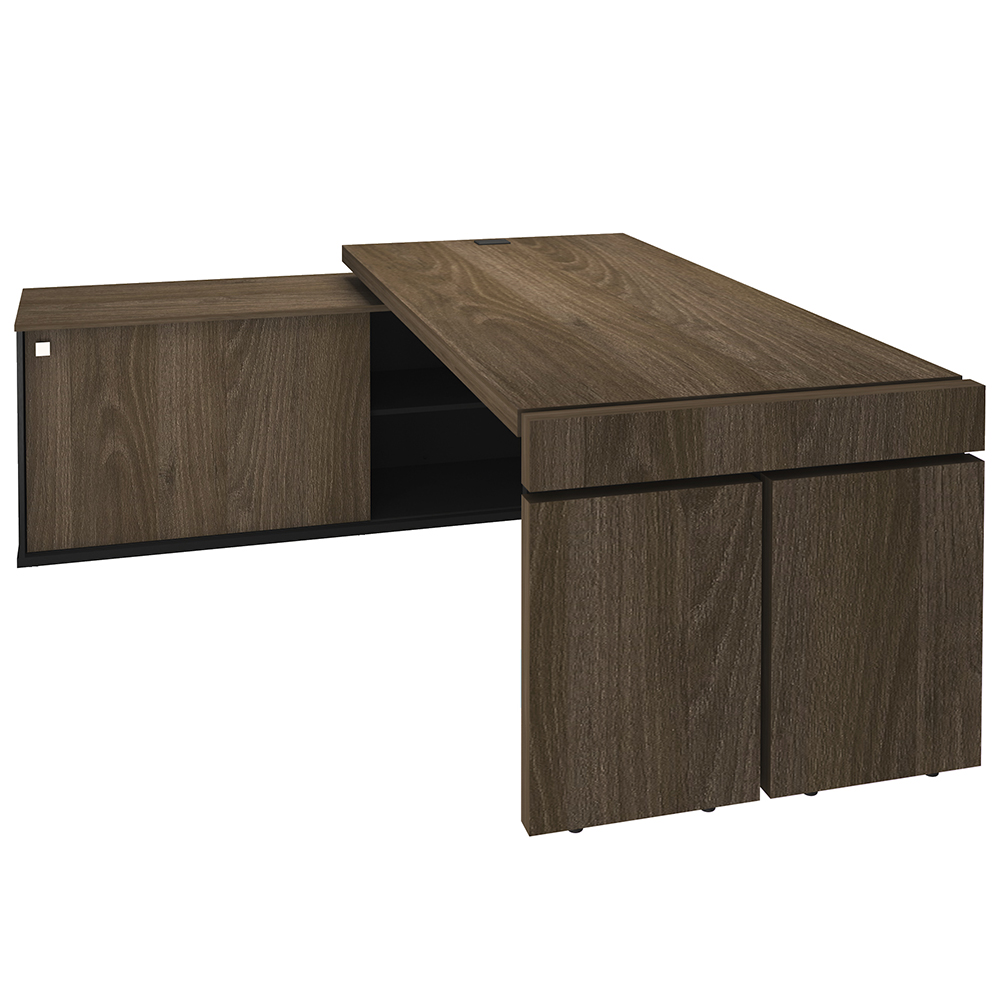 Mesa Para Escritório Em L Caixa Com Tomada Atria Executiva 200x183cm A02 Charuto Preto - Lyam Decor