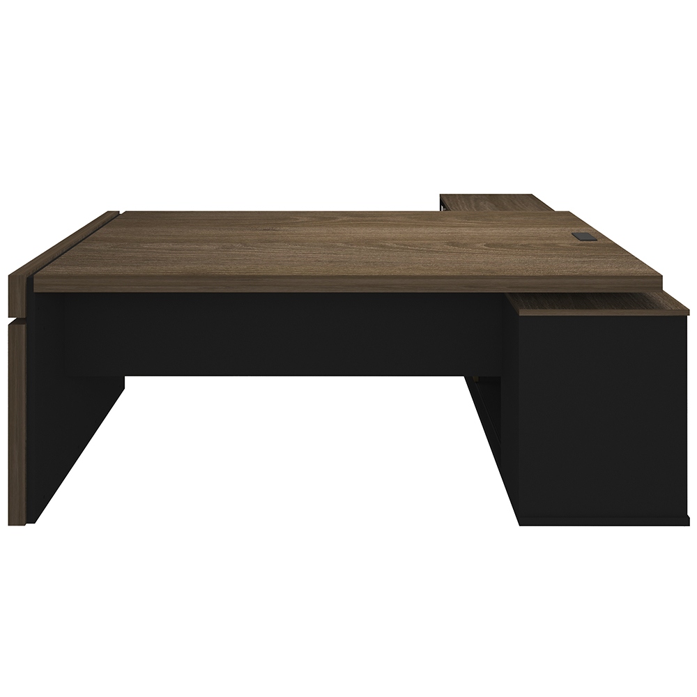 Mesa Para Escritório Em L Caixa Com Tomada Atria Executiva 200x183cm A02 Charuto Preto - Lyam Decor
