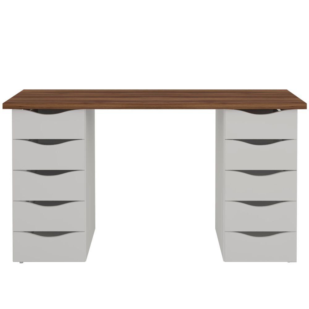 Mesa Para Escritório Escrivaninha Due Web Nogal A02 Branco - Lyam Decor