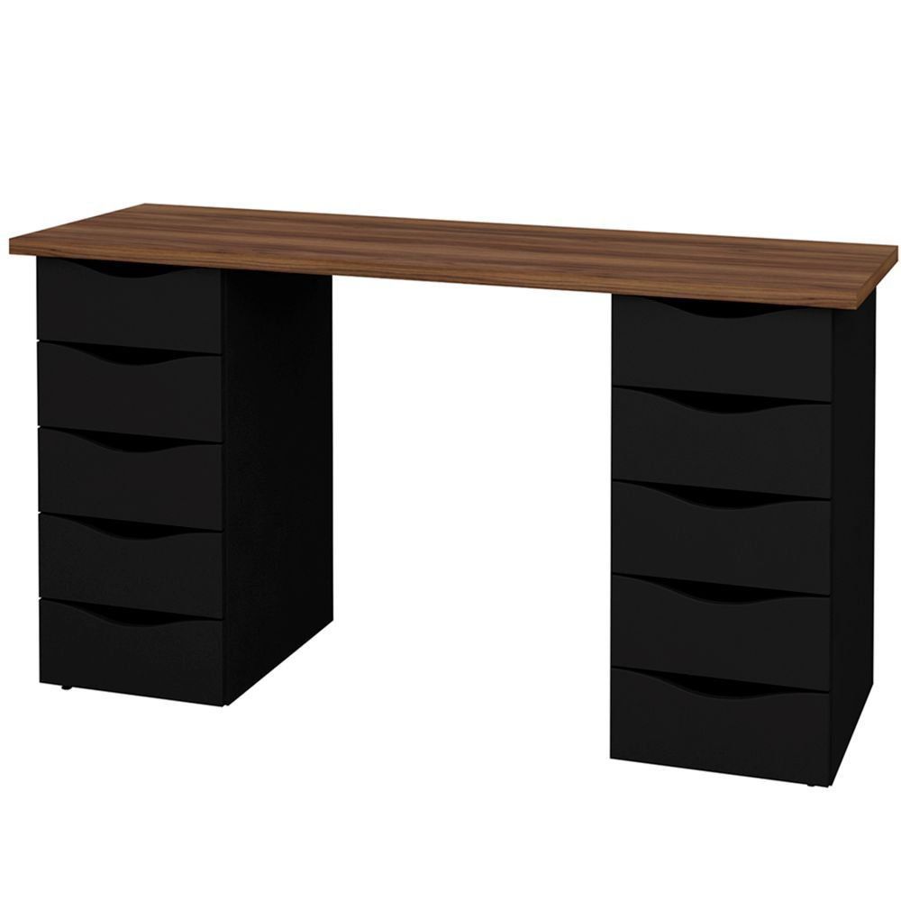 Mesa Para Escritório Escrivaninha Due Web Nogal A02 Preto - Lyam Decor