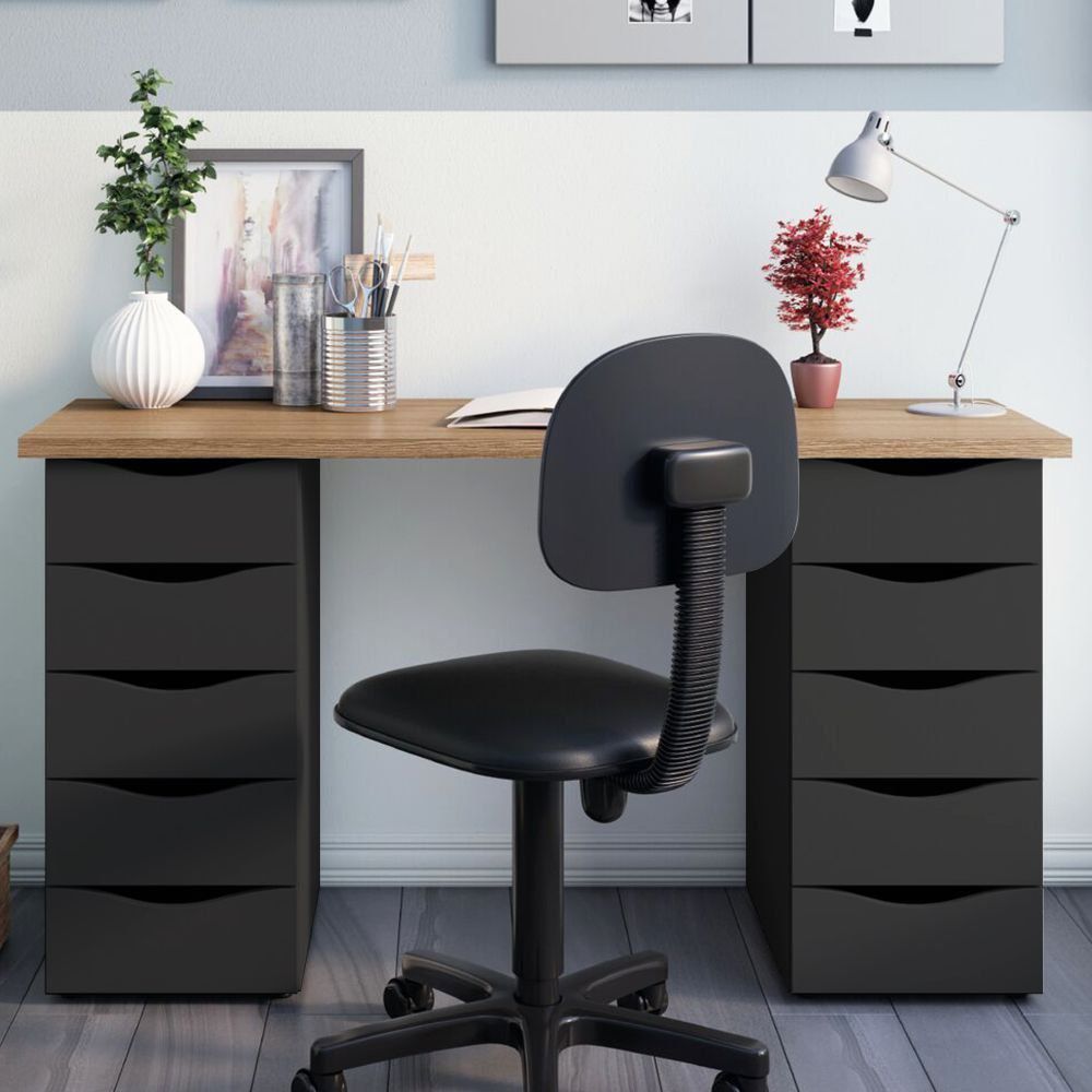 Mesa Para Escritório Escrivaninha Due Web Nogal A02 Preto - Lyam Decor