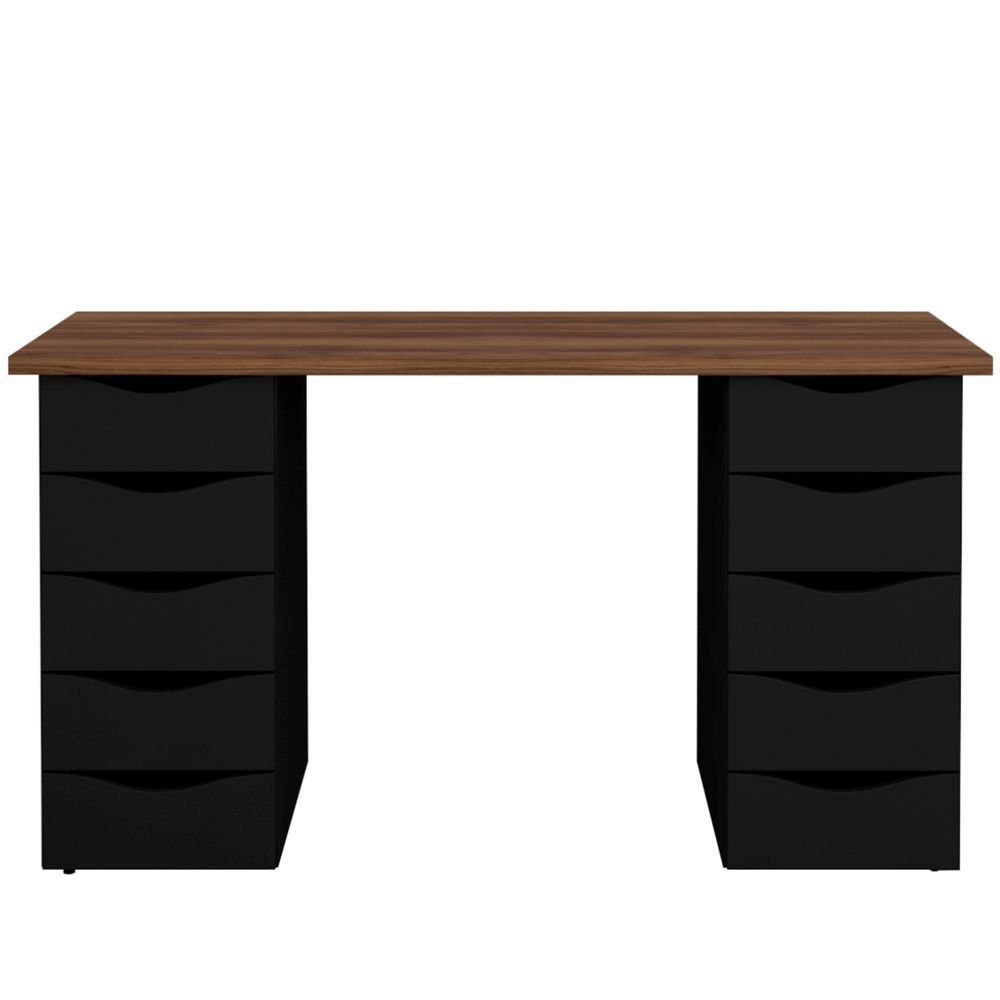 Mesa Para Escritório Escrivaninha Due Web Nogal A02 Preto - Lyam Decor