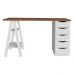 Mesa Para Escritório Escrivaninha Home Office 05 Gavetas Spirit Nogal A02 Branco - Lyam Decor