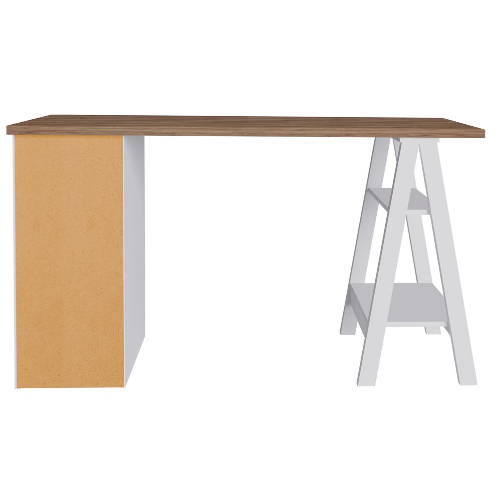 Mesa Para Escritório Escrivaninha Home Office 05 Gavetas Spirit Nogal A02 Branco - Lyam Decor