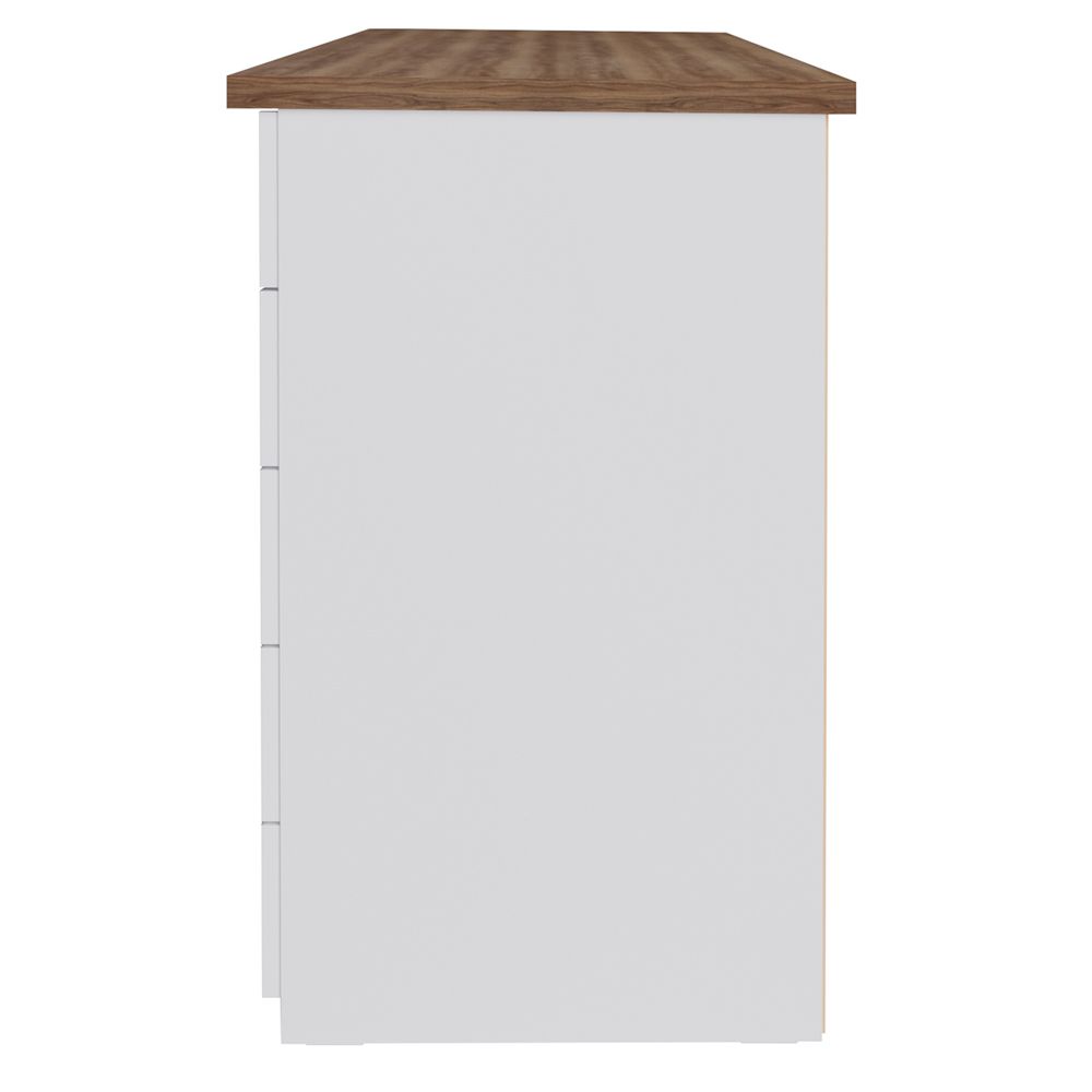 Mesa Para Escritório Escrivaninha Home Office 05 Gavetas Spirit Nogal A02 Branco - Lyam Decor