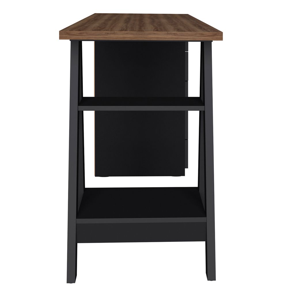Mesa Para Escritório Escrivaninha Home Office 05 Gavetas Spirit Nogal A02 Preto - Lyam Decor