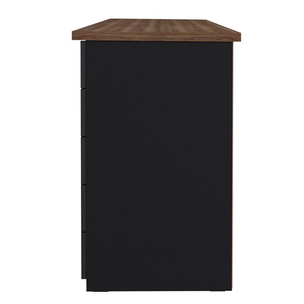 Mesa Para Escritório Escrivaninha Home Office 05 Gavetas Spirit Nogal A02 Preto - Lyam Decor