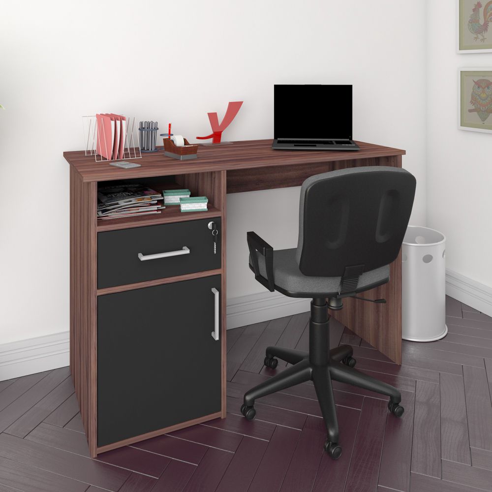 Mesa Para Escritório Escrivaninha Home Office Hall A02 Ipê Preto - Lyam Decor