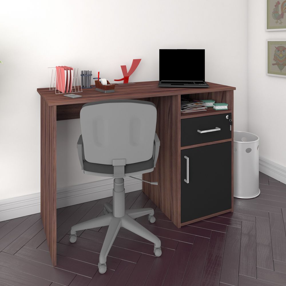 Mesa Para Escritório Escrivaninha Home Office Hall A02 Ipê Preto - Lyam Decor