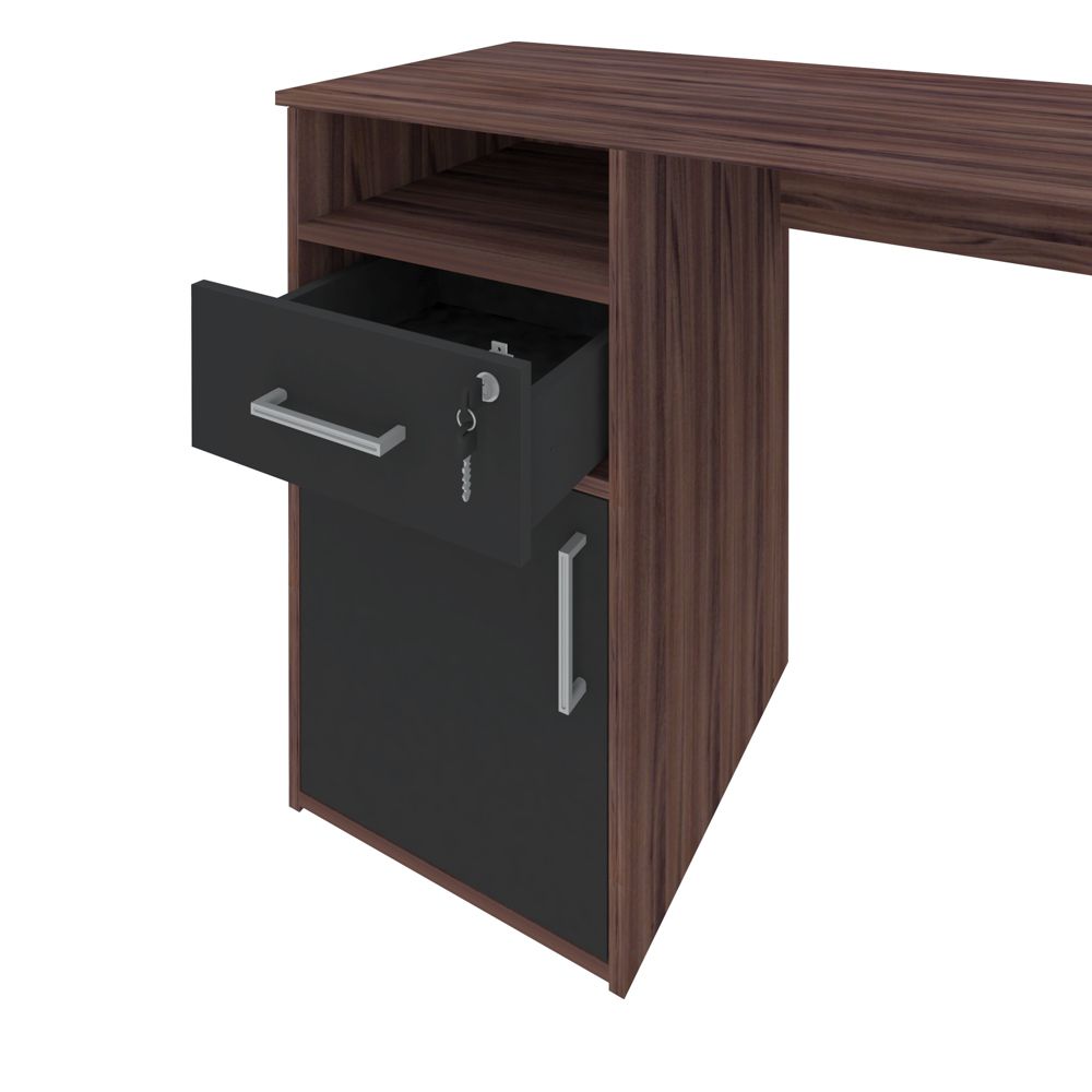 Mesa Para Escritório Escrivaninha Home Office Hall A02 Ipê Preto - Lyam Decor