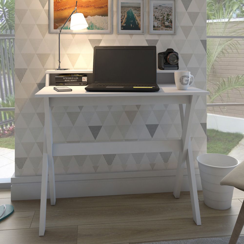 Mesa Para Escritório Escrivaninha Home Office Itália A02 Branco - Lyam Decor