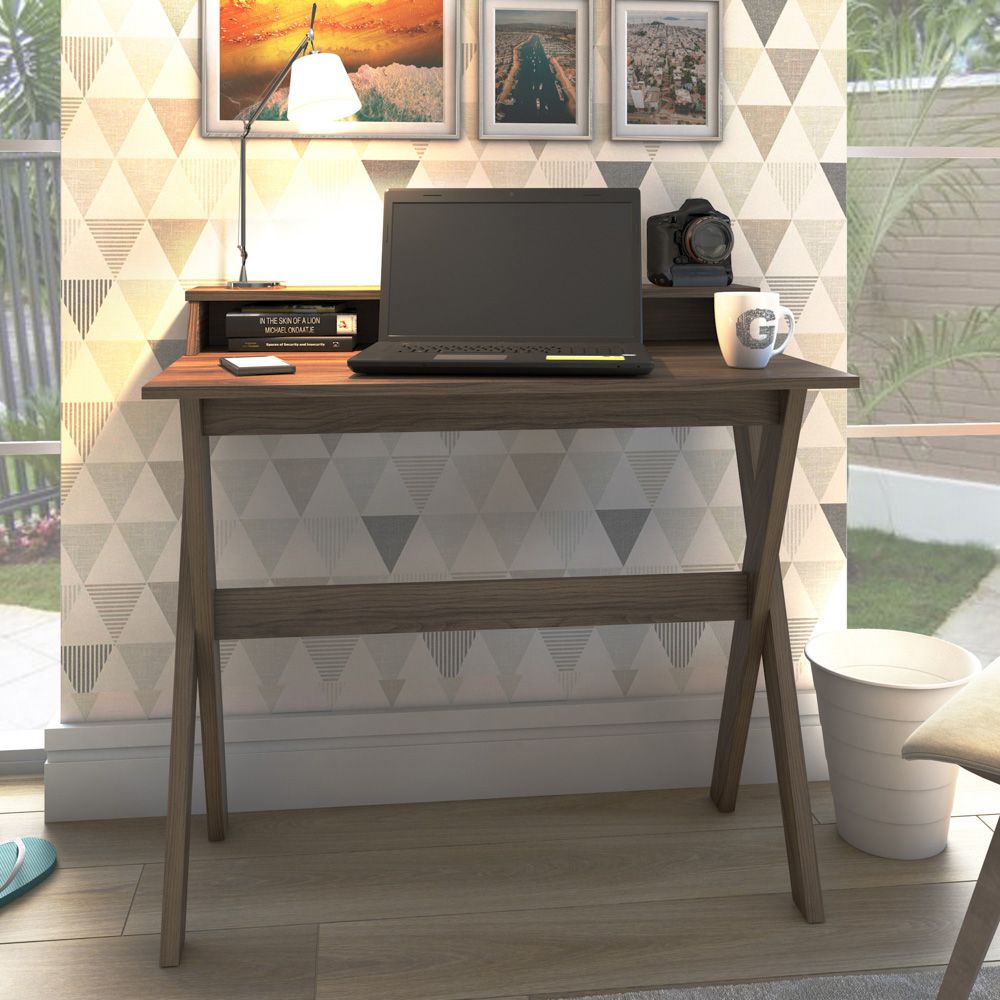 Mesa Para Escritório Escrivaninha Home Office Itália A02 Nogal - Lyam Decor