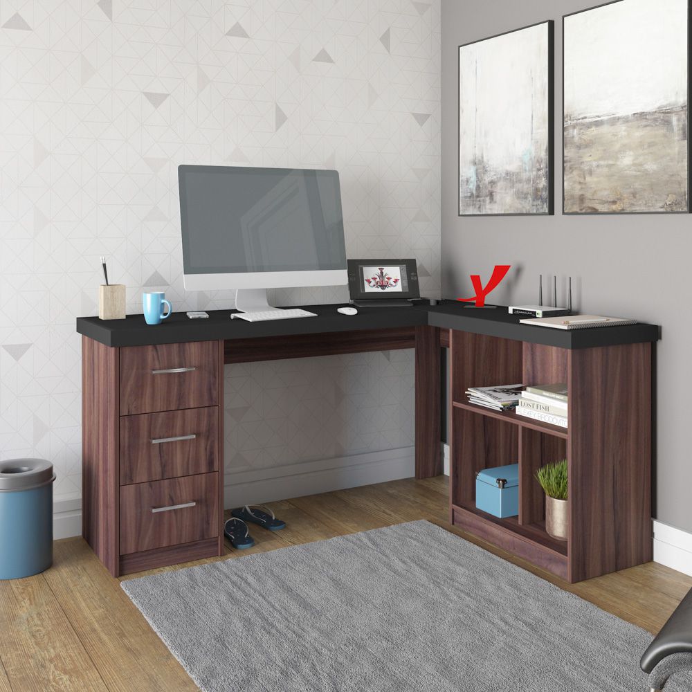 Mesa Para Escritório Escrivaninha Home Office Mali A02 Preto Ipê - Lyam Decor