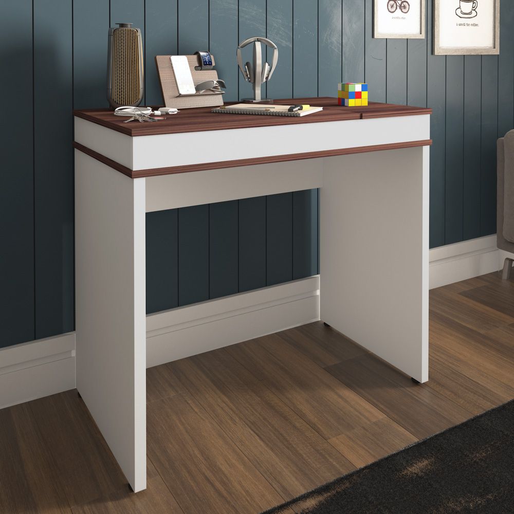 Mesa Para Escritório Escrivaninha Home Office Mind A02 Ipê Branco - Lyam Decor